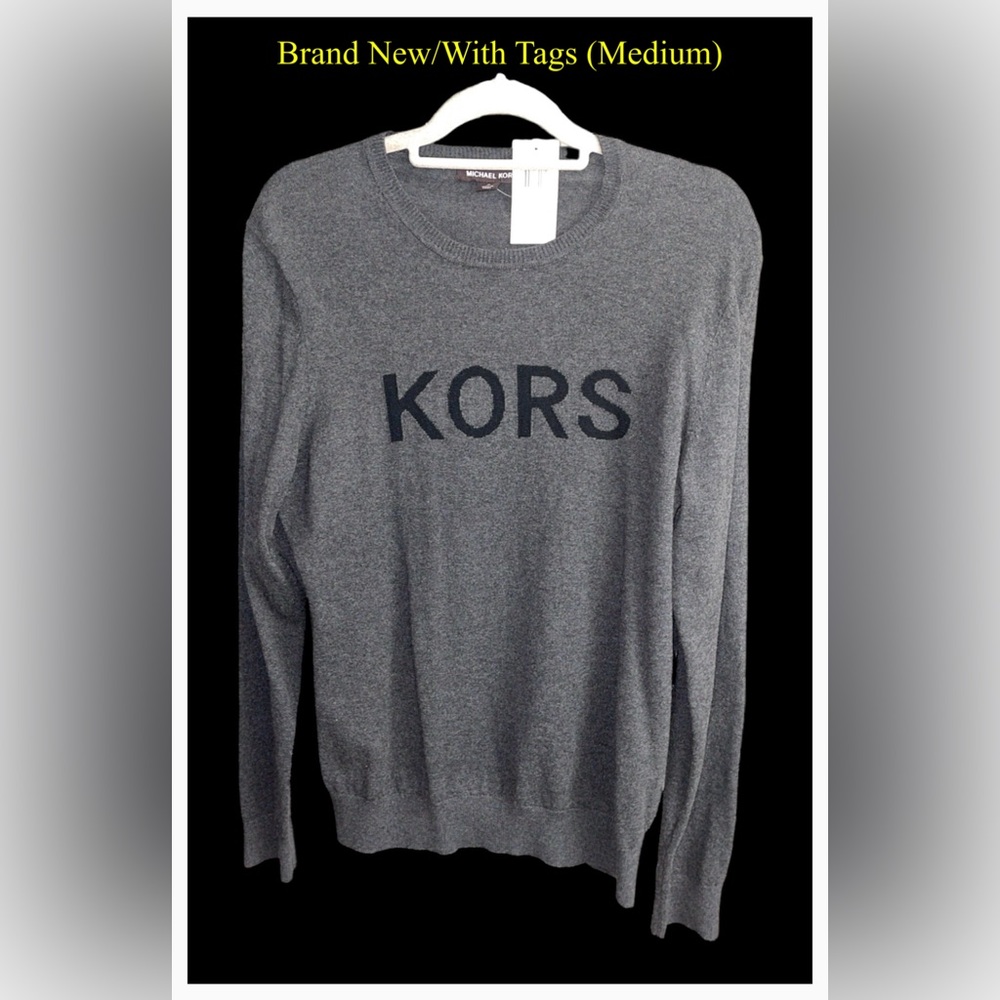 Michael Kors Men Embroidered Logo Crewneck Sweater with Black Logo - (MEDIUM)